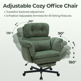 Criss Cross Office Chair with Foot Rest, Big and Tall Office Desk Chairs with Flip Armrests for Pets & Cross Legged Sitting, Comfy Executive Ergonomic Reclining Computer Gaming Vanity Chair, Green