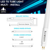 LUXRITE 30-Pack 4FT T5 LED Tube Lights, Type A+B, 24W=54W, 3500K Natural White, 45.78", Ballast and Ballast Bypass Compatible, Single or Double End Powered, F54T5 Fluorescent Replacement, Damp Rated