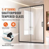 VEVOR Semi-Frameless Shower Door, 57.7-59 W x 70 H in, Shower Sliding Glass Door with 1/4 in(6mm) Clear Tempered Glass, Waterproof Shatterproof Stainproof with Stainless Steel Hardware, Matte Black