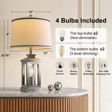 G-SAFAVA 24" Table Lamps for Living Room Bedroom Modern Metal Bedside Lamps Set of 2 Nightstand Lamp for Night Stands 3 Way Dimmable Touch Lamp with USB C+A Ports and 2 Light Sources, 4 Bulbs Includes