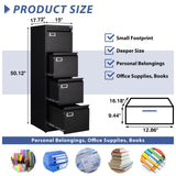 Anxxsu 4 Drawer File Cabinet, Filing Cabinets for Home Office, Metal Vertical File Storage Cabinet with Lock, Locking File Cabinet for A4 Legal/Letter, 15" W x 17.7" D x 50.1" H, Assembly Required