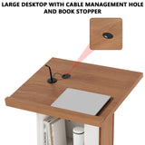 Podium Stand with Wheels & Storage, Wooden Lectern with Lockable Wheels