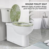 Round Toilet Seat Natural Wood Toilet Seat with Zinc Alloy Hinges, Easy to Install also Easy to Clean, Anti-pinch Marble Toilet Seat by Angol Shiold (Round, Green Marble)