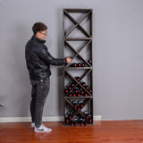 Wine Rack Cabinet countertop Wooden Stackable Storage Retro Cube 24 Bottles freestanding Floor Wine Holder Stand (Black) FDHUIJIA