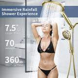 KAIYING Dual Shower Heads with Handheld Spray Combo, High Pressure Modern Rain Shower Head with 9-Mode Handheld Showerhead, Double Rainfall Shower Head with 79-Inch Hose (Brushed Gold)