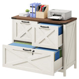 Halitaa Farmhouse Lateral File Cabinet with 3 Drawers, White and Brown