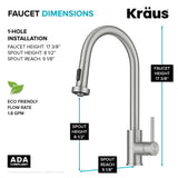 KRAUS Bolden Motion Sensor Single Handle Pull Down Touchless Kitchen Faucet in Spot-Free Stainless Steel, KSF-1616SFS