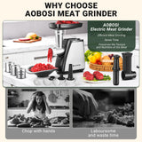 AAOBOSI Meat Grinder Electric, [2800W Max] Meat Grinder, Cheese Grater, Sausage Maker & Kibbe Kit for Home Use