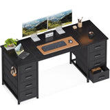 ODK 55 Inch Computer Desk with 8 Fabric Drawers, Modern Office Desk with Large Storage for Home Office, Study, Gaming, Black
