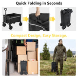 ROSONG Collapsible Wagon Cart with Wheels Foldable - Folding Utility Heavy Duty Wagons Carts for Grocery Sports Garden Shopping Camping Wheelbarrows (Black, 90L)
