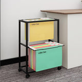 PUNCIA 2 Tiers Metal Rolling File Carts with Wheels Hanging Files for Letter Size Movable Pull-Out File Folder Rack Drawer File Cabinet
