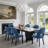 BONBEUR Upholstered Dining Chairs Set of 6, Mid Century Modern Kitchen Chairs with Solid Wood Legs & Linen Fabric Backrest for Dining Room and Farmhouse, Blue