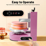 HZOPUTLH Cake Decorating Machine, Cream Spreading Machine with LCD Display, Adjustable Rotation Direction Cake Icing Machine Frost Form Cake Kit for 4-12in Cakes Dessert Shops, Households (Pink)