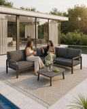 YURDAFY L-Shaped Outdoor Sectional Sofa Set with Coffee Table, Aluminum Patio Furniture Set with Thick Cushions, Modern Outdoor Conversation Set for Backyard, Deck, Porch & Balcony, Gray
