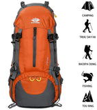 Esup 50L Camping Hiking Backpack Men with rain cover 45l+5l Lightweight Backpacking Backpack Travel Backpack (Orange)