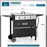 MFSTUDIO Flat Top Grill with Ceramic Coated Cast Iron Griddle, 3-Burner Propane Gas BBQ Griddle Grill, Outdoor Barbecue Grill,33,000 BTU,Black