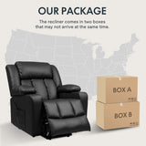 FLEXISPOT XL31 Power Lift Recliner Chair for Elderly, Electric Lift Chair with Massage & Heat, PU Leather Reclining Sofa w/Cup Holders, Side Pockets for Living Room Bedroom(Medium Size,Black)