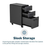 Vari Slim File Cabinet - Three Drawer Office Filing Cabinet, Modern Mobile Pedestal with Heavy-Duty Steel - Lockable Storage with Roll-and-Lock Caster Wheels