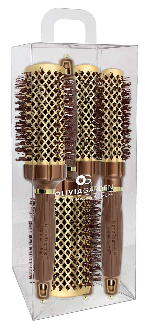 Thermal brush with special patented wavy barrel for extra tension Olivia Garden