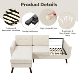 Tbfit L Shaped Couch Sofa, 80" W Mid-Century Modern Sectional Couches, 3 Seater Sofas with Wide Chaise Lounge, Button Tufted Upholstered Sectional Sofa for Living Room, Bedroom, Beige