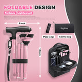 BigAlex Folding Walking Cane with LED Light,Pivoting Quad Base,Adjustable Walking Stick with Carrying Bag for Men/Women