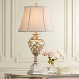 Barnes and Ivy Luke 33 3/4" Tall Large Traditional End Table Lamps Set of 2 LED Night Light Gold Silver Finish Mercury Glass Living Room Bedroom Bedside Nightstand House Office Off-White Shade