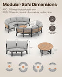 Oasbira Outdoor Patio Sectional Modular Sofa, Aluminum 1 Piece Curved Patio Couch with Washable Cushions, All Weather PE Rope Sofa for Backyard,Porch, Deck, Poolsid, Gray