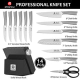 imarku 14-Piece Knife Block Set, Knife Set with Block and Build-in Sharpener, Japanese Stainless Steel Knife Set for Lasting Sharpness, Dishwasher Safe, Black