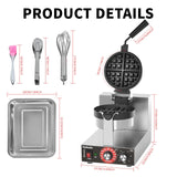 POPFOODEX Belgian Waffle Maker, 110V Industrial Waffle Maker w/Non-Stick Coating and Adjustable Temperature (122-572°F), 1200W Rotary Commercial Waffle Machine