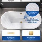WOODBRIDGE 67" Acrylic Freestanding Bathtub Contemporary Soaking White Tub with Brushed Gold Overflow and Drain,B0010-BG