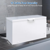 15.0 Cu.Ft Deep Freezer, Large Chest Freezer for Families with Removable Basket& 8 Adjustable Thermostat, Energy Saving Freezer Front Drain Free Standing Top Open Door for Home, Kitchen, White