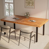 Dining Table for 6-8 People, 70" Acacia Wood Rustic Rectangular Dinner Table with Metal Frame, Sandblast Finish