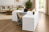Boss Office Products 66 Inch Executive L-Shape Corner Desk with Box/Box/File Storage Pedestal, White
