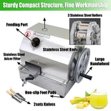 EQCOTWEA Manual Sugarcane Juicer - Stainless Steel 3-Roller Commercial Juice Extractor, 2.4in Inlet, 330lbs/h Output, Sugar Cane Press Machine, Sugarcane Juice Squeezer for Home and Business