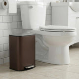 Takywep Bathroom Trash Can with Lid, 12L / 3.2 Gallon Stainless Steel Garbage Can with Foot Pedal & Removable Inner Bucket, Rectangular Small Step Waste Bin for Kitchen Living Room, Brown