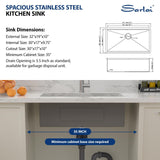 Sarlai 32 Inch Undermount Sink Stainless Steel Undermount Kitchen Sinks Workstation Single Bowl 16 Gauge Under Counter Kitchen Sink Basin 32x19x10 Inch