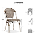 PURPLE LEAF Patio French Bistro Dining Chairs Set of 2, White Finish, Brown