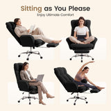 Daluvenix Cross Legged Office Chair with Flip Armrests，Big and Tall Executive Office Chair, 135° Reclining Criss Cross Chair with Footrest, Sink-in Cloud Cushion, Black Velvet
