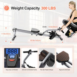 Rowing Machines for Home Foldable,Indoor Fitness Hydraulic Rowing Machine,300LBS Weight Capacity with 12 Levels of Adjustable Resistance,LCD Display for Real-time Recording,Dual Tracks for Quieter