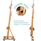 VISWIN Extended Large H-Frame Easel for Painting, Adjustable Beech Wood Artist Easel Stand with 4 Wheels & Storage Tray, Foldable Art Easel Floor for Adults, Hold Canvas up to 93" - N
