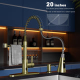 DAYONE Brushed Gold Touchless Kitchen Sink Faucets with Soap Dispenser, Pull Down Smart Hands-Free Spring Faucet for Kitchen Sink Motion Sensor Touch Faucet High Arc