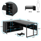 Large Executive Desk with File Cabinet, 71 inch L Shaped Computer Desk Office Desk | Home Office, Black LITTLE TREE