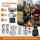 TOPZEA Set of 26 Stainless Steel Camping Plates and Bowls, Camping Mess Kits Camping Dish Set Tableware Includes Plates, Bowl, Cups, Stainless Steel Dinnerware for Camping, Hiking, Travel, Picnic