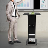 Acrylic Podium Stand with Wheels, 48"H Portable Lecterns & Podiums with Storage Shelf, Presentation Podium, Lectern