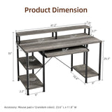 VERMESS Computer Desk- 48 Inch Home Office Desk with Keyboard Tray, 47" Gaming Desk with Full Monitor Stand & Storage Shelves & CPU Stand, Modern Study Writing Table with Shelf for Storage, Gray Oak