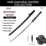 Empire Wheel Wakizashi, Folded 1045 Damascus Hand Forged Full Tang Sword