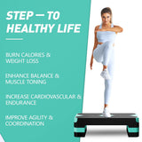 GYMMAGE Aerobic Exercise Stepper - Adjustable Workout Platform, 26.5" Step Deck with 4" 6" 8" Height Risers, Women's Home Gym Cardio Fitness