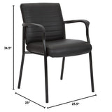 Office Star FL Series Faux Leather Padded Guest Chair with Built-in Lumbar Support, Black with Black Frame
