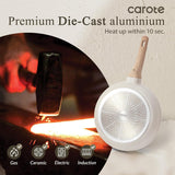CAROTE Non Stick Frying Pan Skillet Set, Omelet Pan, Healthy Non Toxic Granite Chef Pan, Induction Compatible Egg Frying Pan with Heat-Resistant Handle, PFOA-Free,Cream White,8"+10"+12"