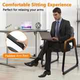 CLATINA Waiting Room Guest Chair with Bonded Leather Padded Arm Rest for Office Reception and Conference Desk Black with Sled Base